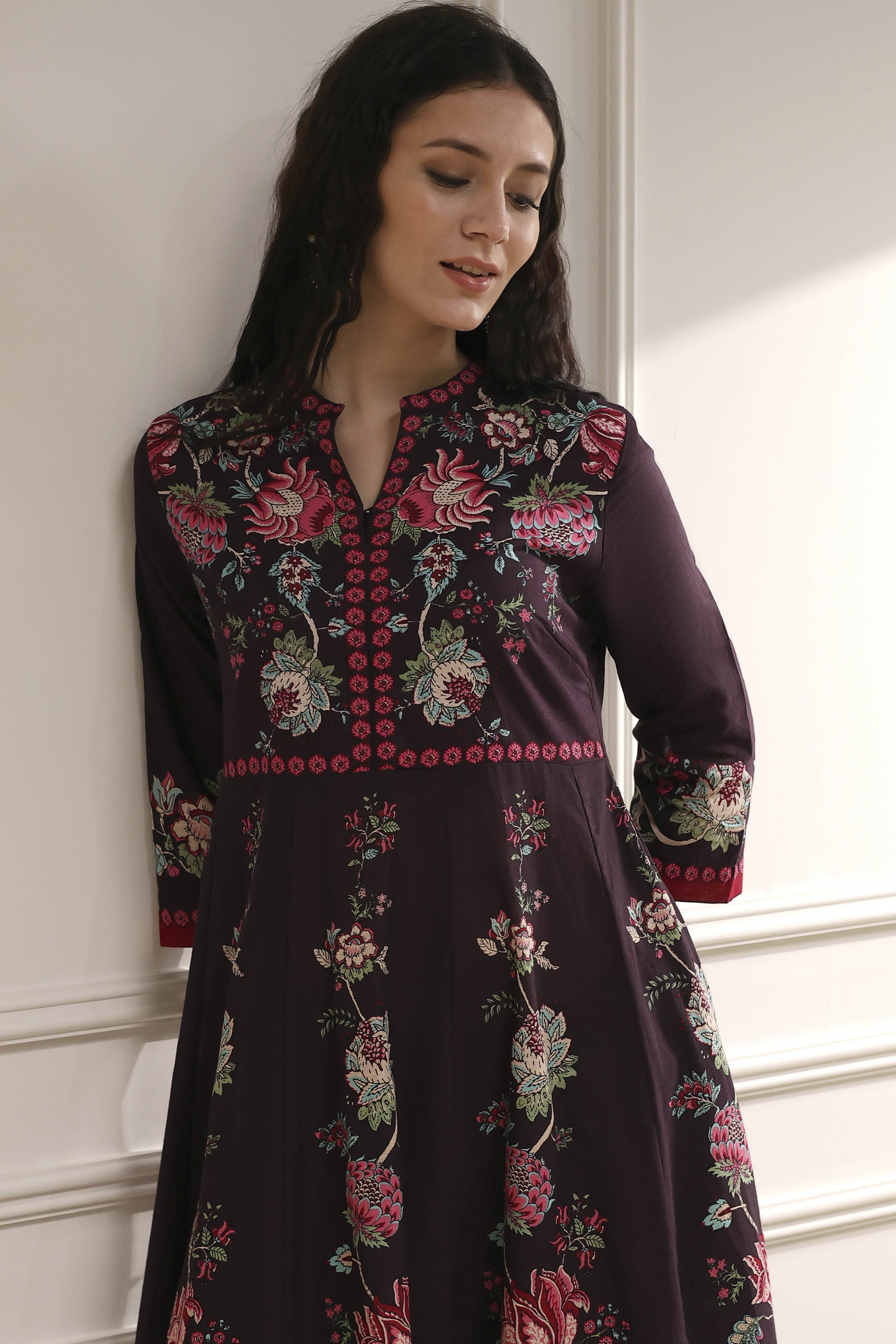 Blue Cotton Printed Anarkali Suit Set image number 1