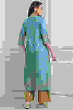 Turquoise Rayon A-Line Printed Kurta image number 3
