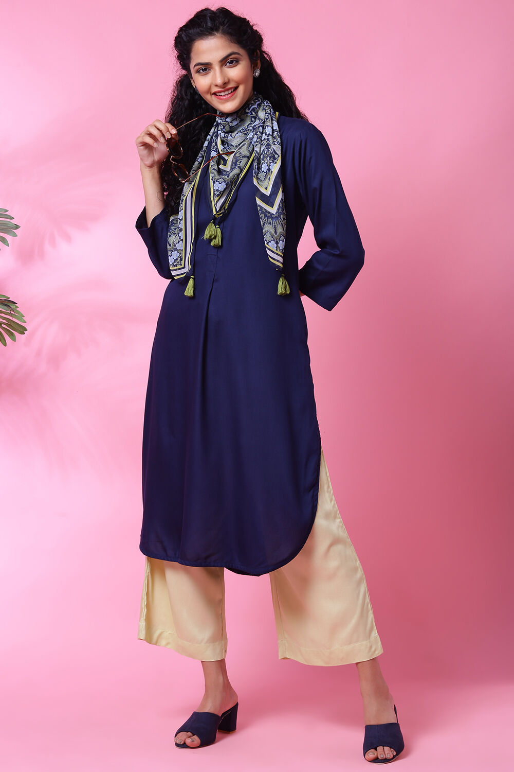 Navy Rayon Straight Kurta Palazzo Suit Set image number 0