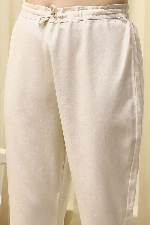 Navy Blue Cotton Handloom Unstitched Suit Set image number 3