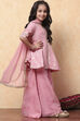 Purple Viscose Rayon Printed Front Open Sharara Suit Set image number 5