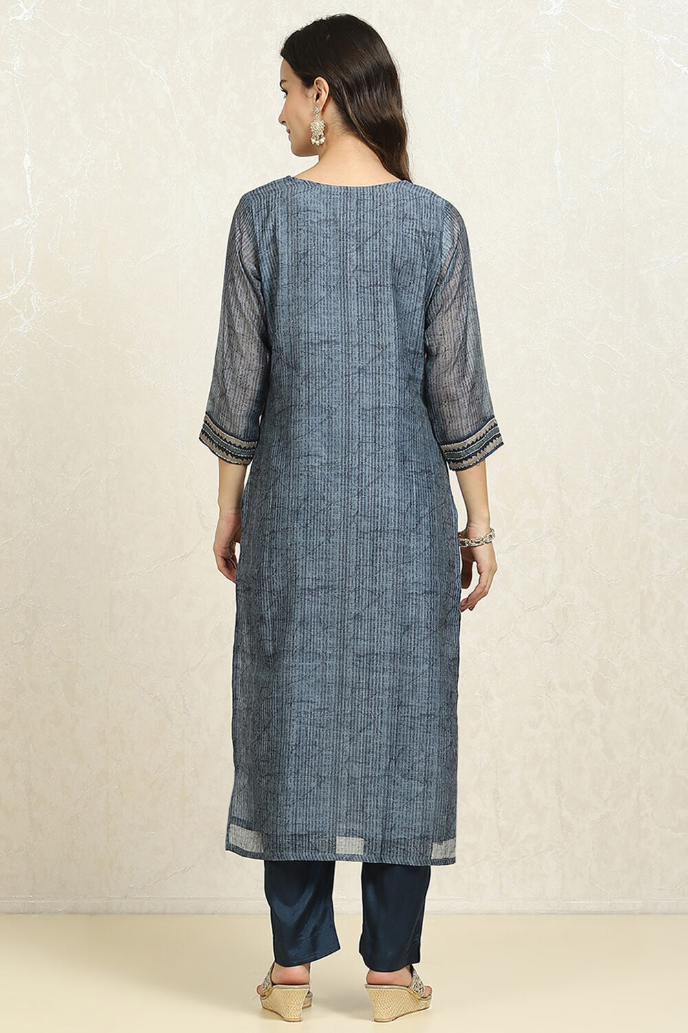 Grey Chanderi Blend Printed Unstitched Suit Set image number 5