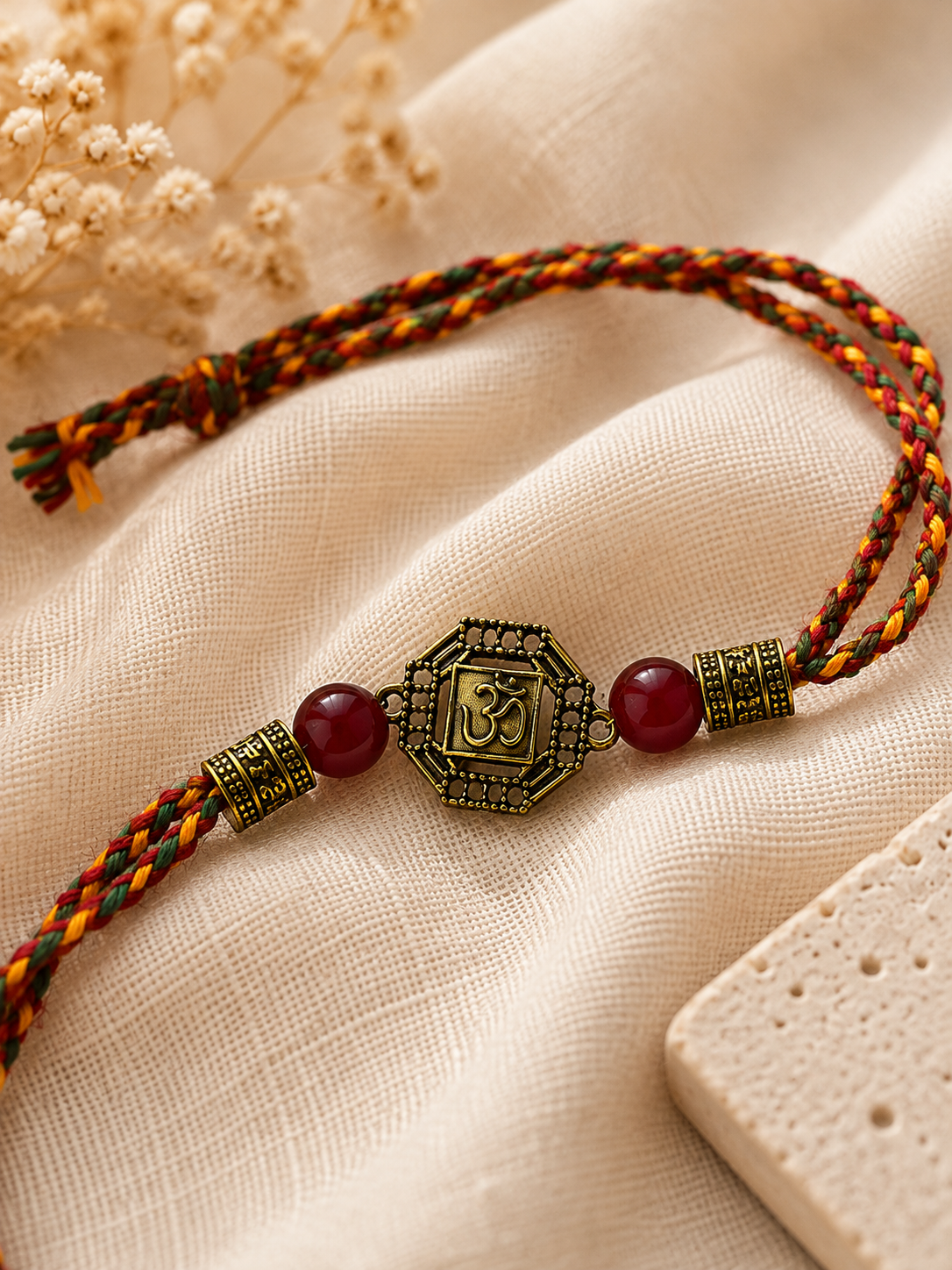 Multlicolor OM Shkti Antique Gold Rakhi image number 0