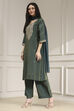 Green Viscose Rayon Straight Solid Suit Set image number 2