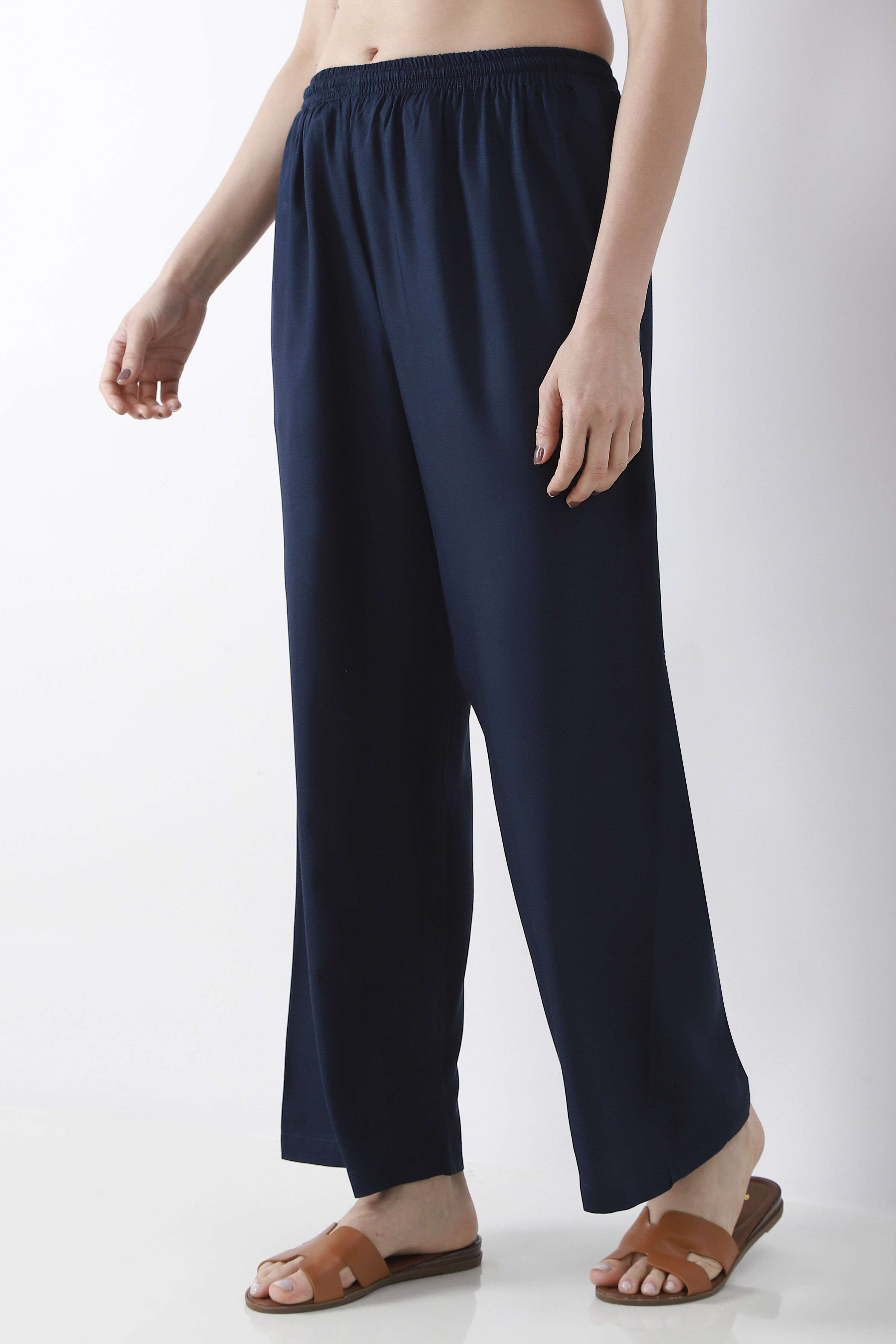 Blue Viscose Rayon Straight Palazzos image number 2