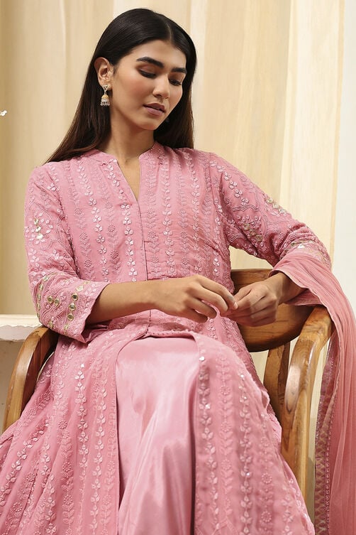 Powder Pink Viscose Front Open Suit Set image number 1