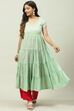 Green Art Silk Flared Kurta image number 1