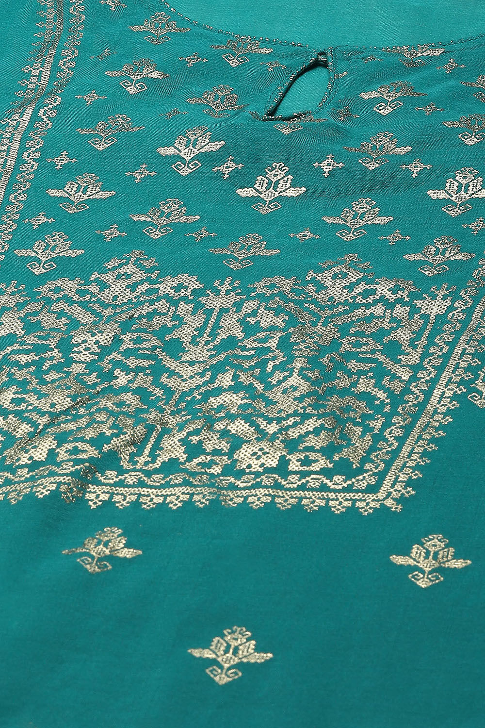 Off White Cotton Layered Printed Kurta Churidar Suit Set image number 1