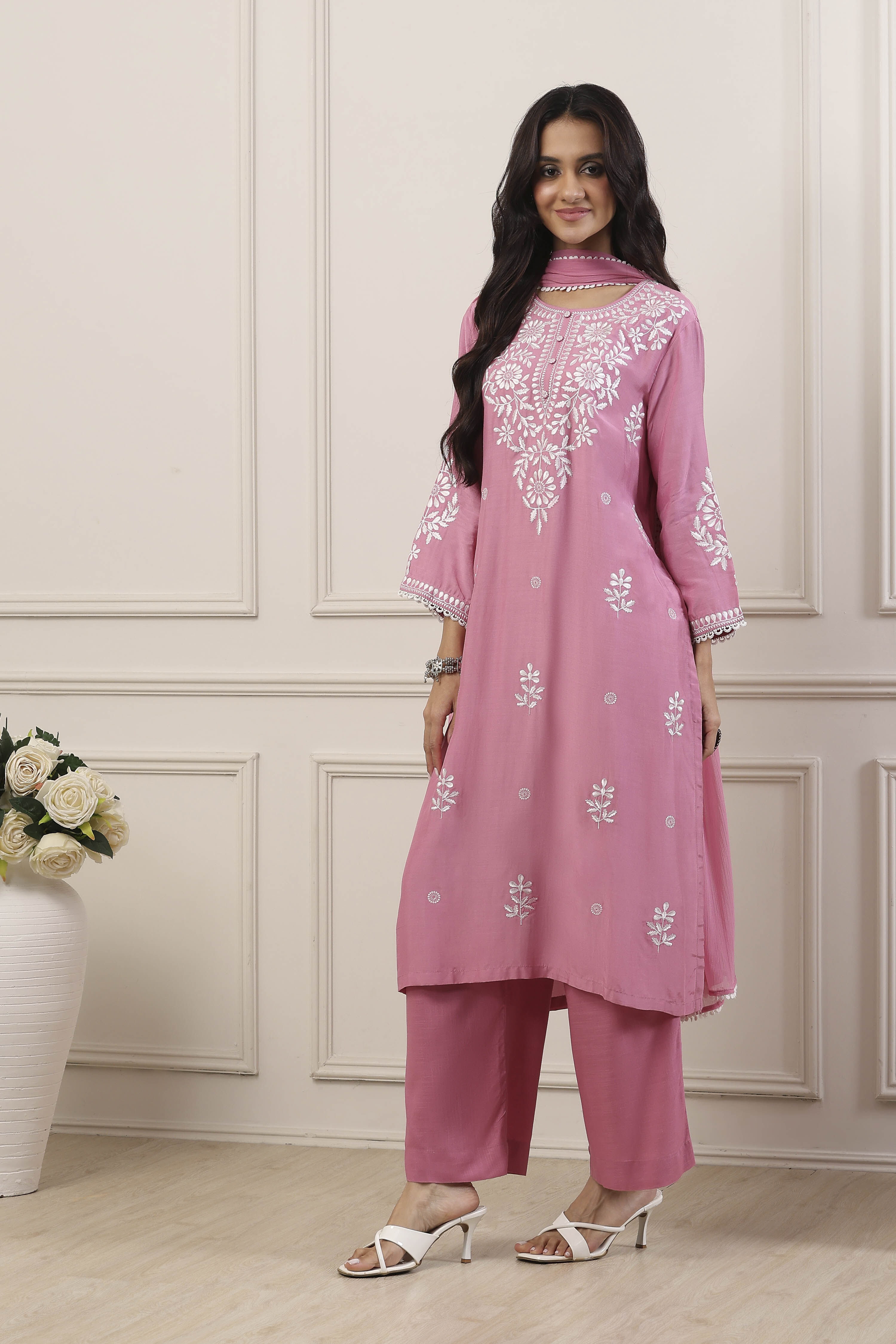 Blue Poly Viscose Straight Suit Set image number 4