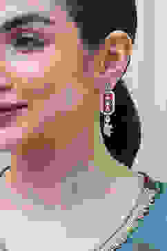 Pink Green Brass Drop & Danglers image number 1