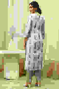 White Blue Cotton Blend Machine Embroidered Unstitched Suit Set image number 6