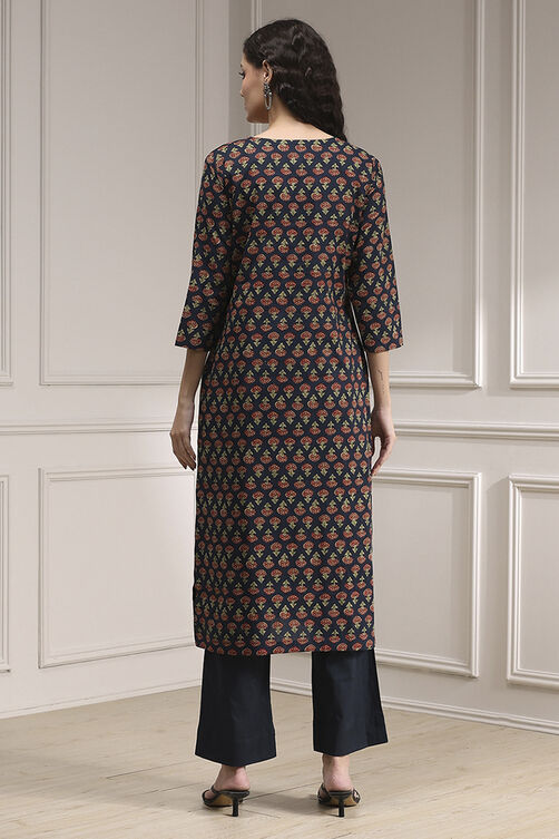 Blue Cotton Screen Print Unstitched Suit Set image number 5