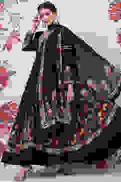 Rohit Bal Black Cotton Silk Anarkali Printed Suit Set image number 5