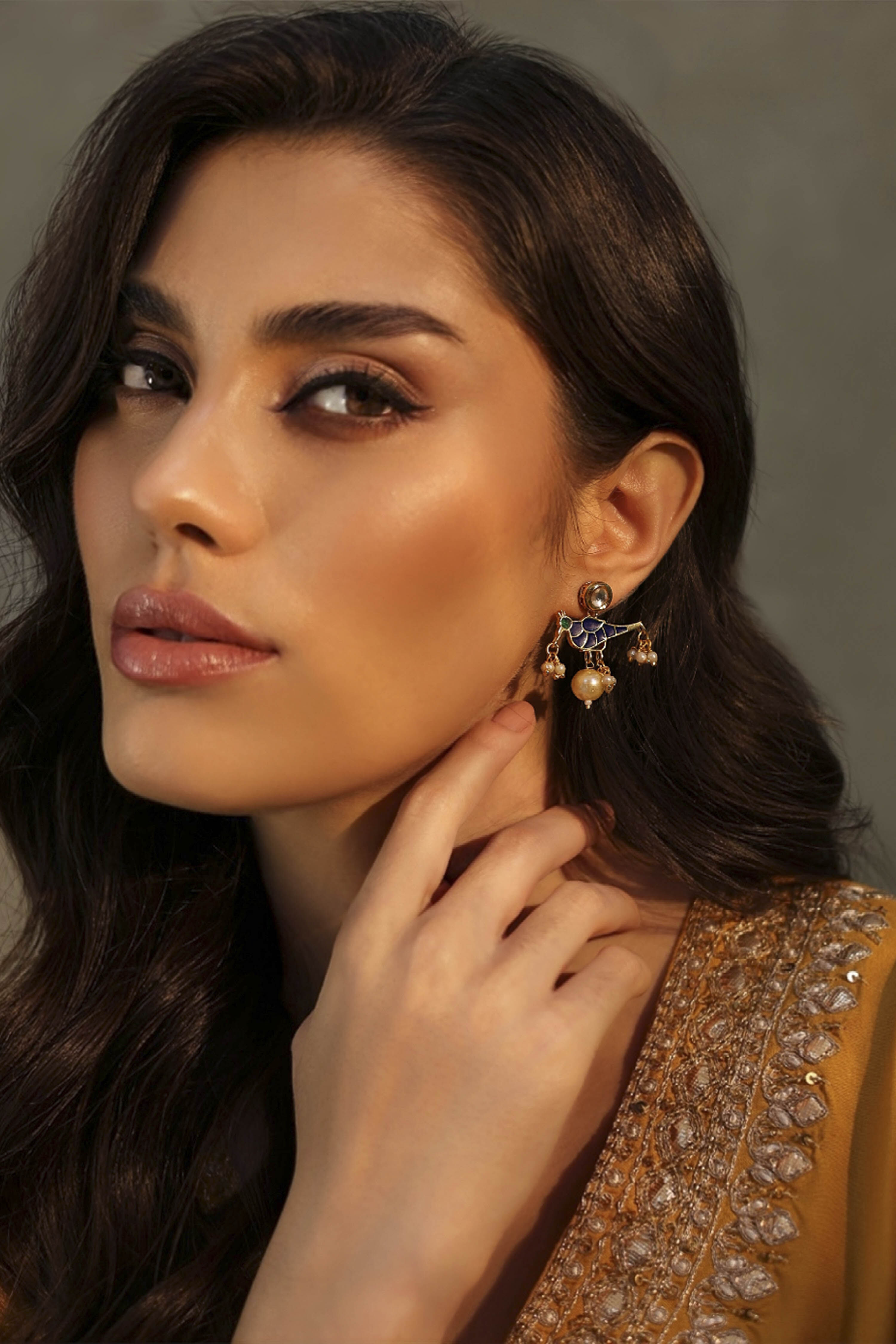 Blue Stone Embellished Earrings image number 2