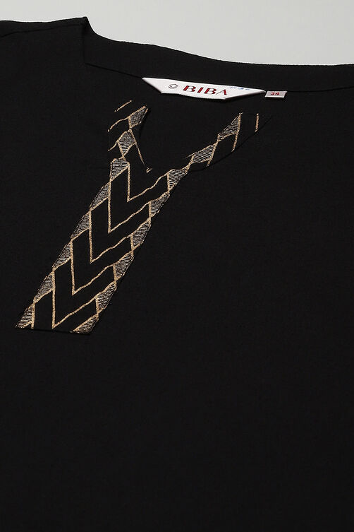 Black Cotton Blend Relaxed Kurta Palazzo Suit Set image number 1