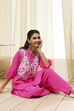 Pink and White Cotton Pathani Straight Kurta Set