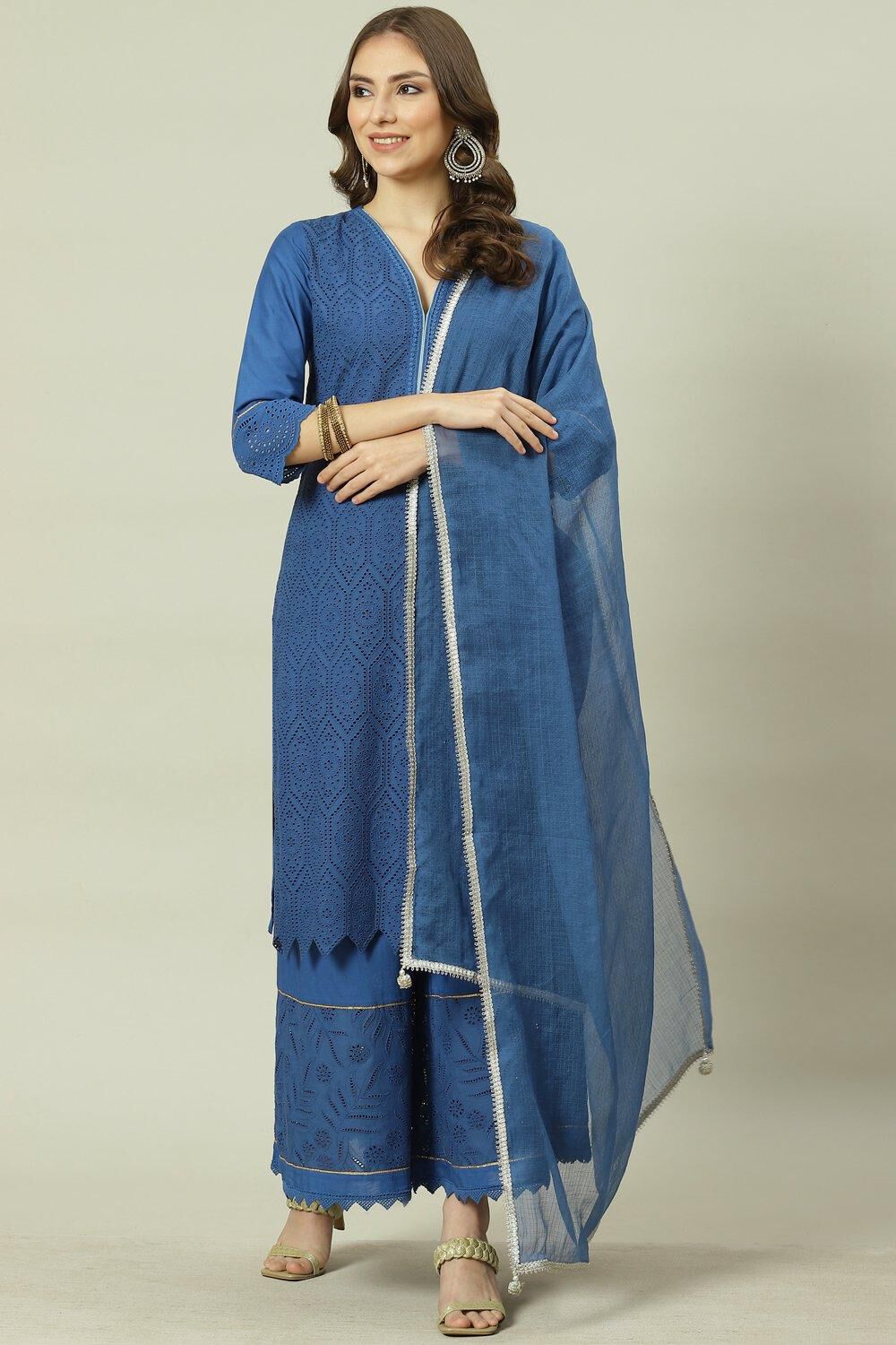 Soft Green Straight Kurta Palazzo Suit Set image number 5