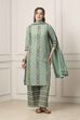 Sage Green Printed Cotton Straight Suit Set image number 6
