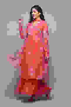 Pink Polyester Gathered Kurta Sharara Suit Set image number 4