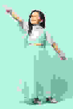 Mint Poly Viscose Short Kurta Lehenga Suit Set image number 0