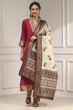 Maroon Cotton Modal Digital Print Unstitched Suit Set image number 1