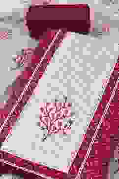 Red Cotton Printed Embroidered Unstitched Suit Set image number 1