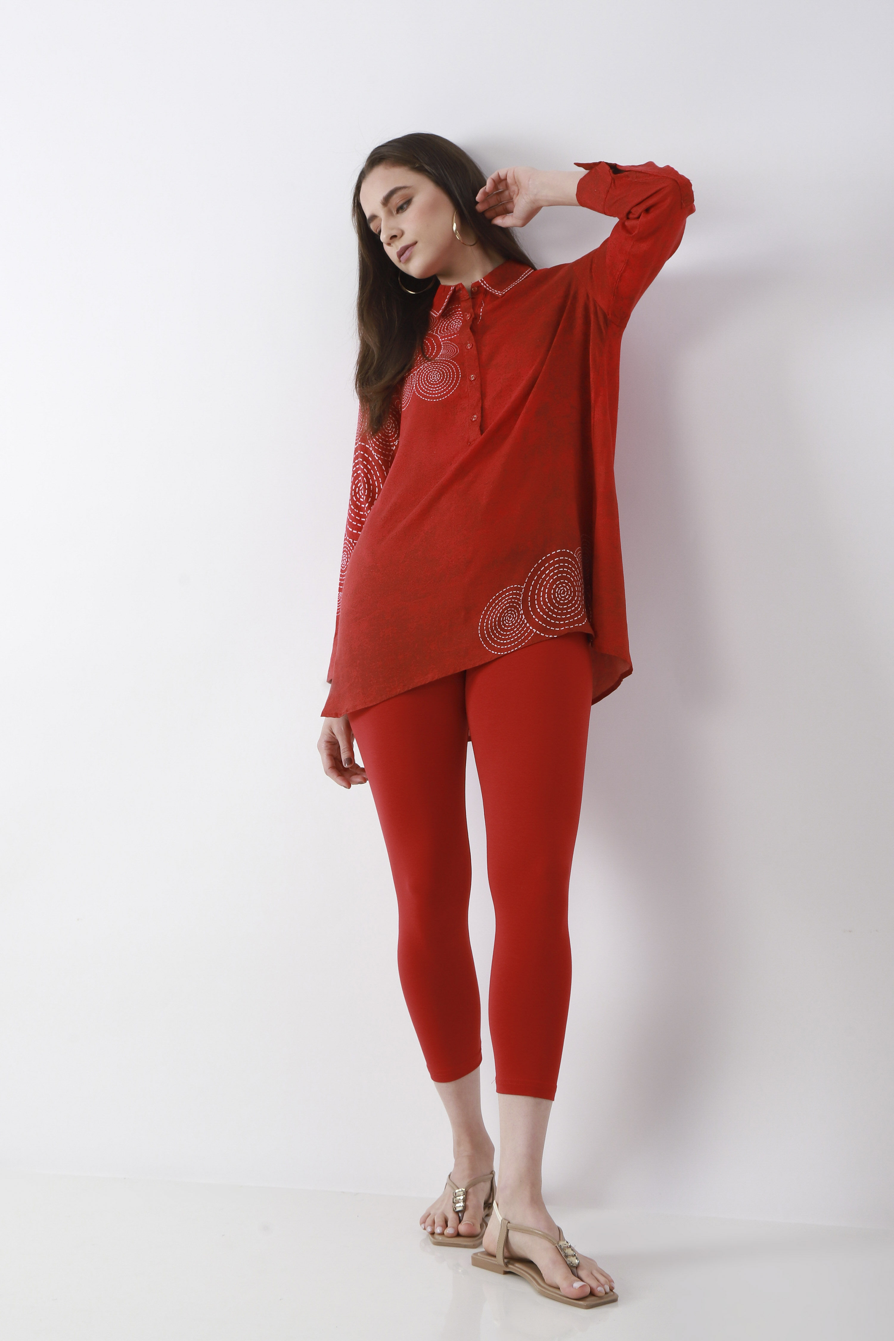 Red Cotton Lycra Leggings image number 0