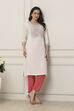 White Embroidered Yoke Design Straight Kurta image number 0