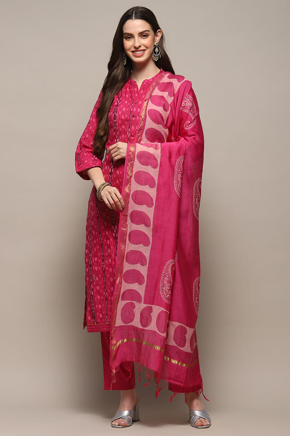 Orange Cotton Unstitched Suit set image number 8