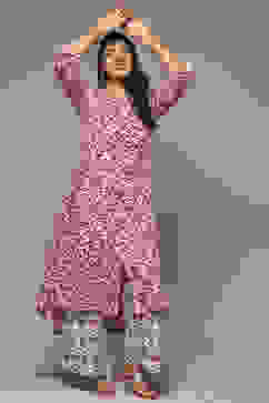 Magenta Rayon Straight Kurta Palazzo Suit Set image number 0