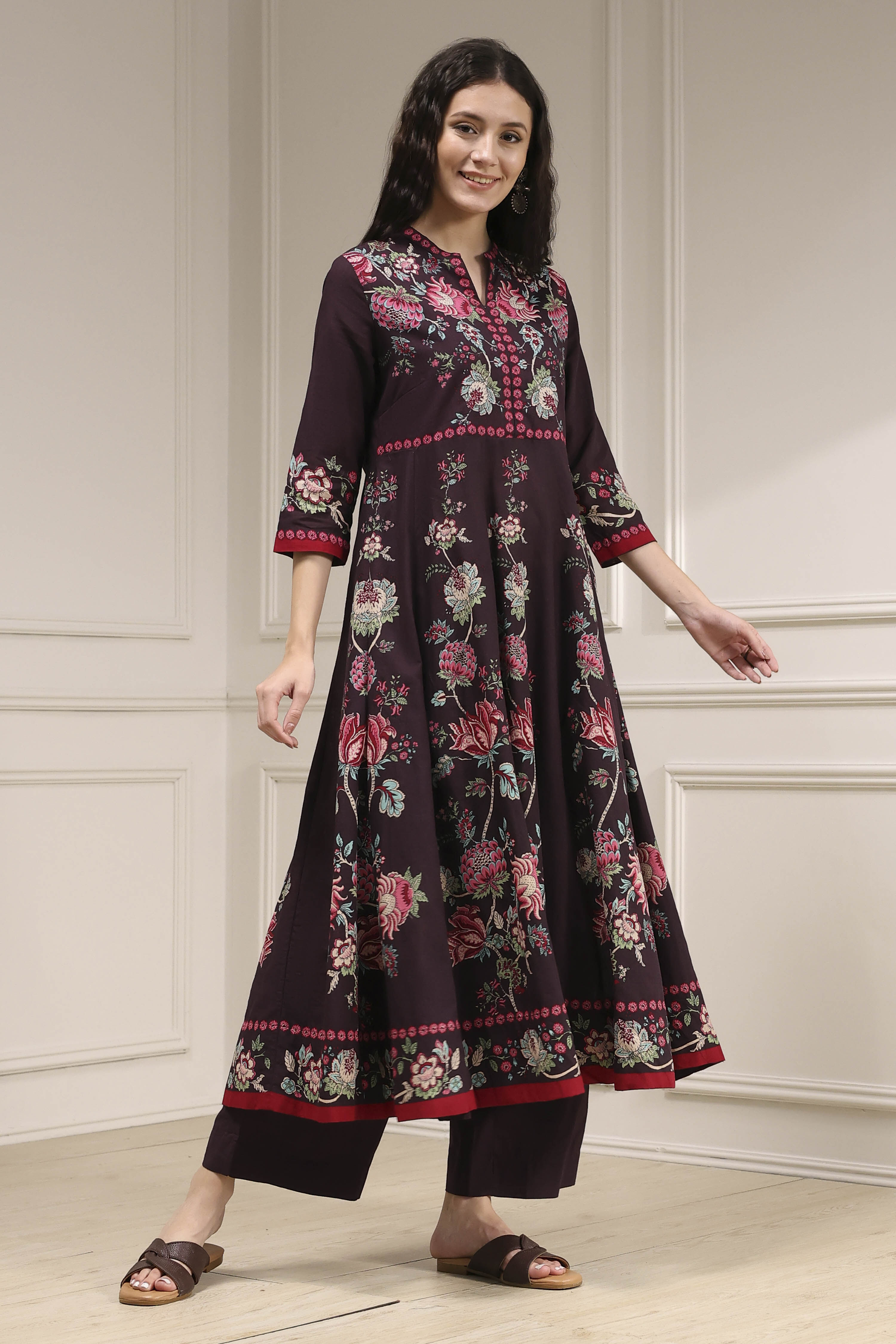 Blue Cotton Printed Anarkali Suit Set image number 5