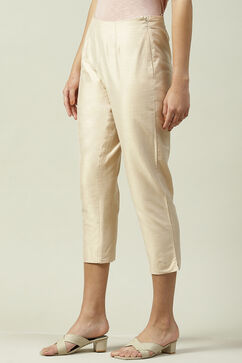 Beige Poly Viscose Solid Pant image number 2