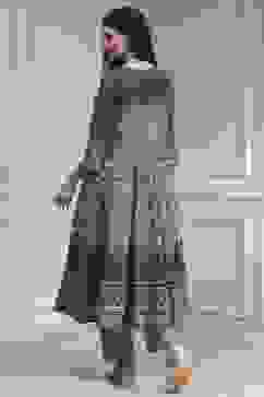 Mud Brown Cotton Printed Anarkali Suit Set image number 4