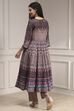 Lilac Cotton Printed Anarkali Suit Set image number 4