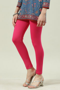 Fuschia Cotton Blend Solid Leggings image number 2