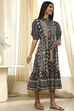 Black and Beige Cotton Printed Tiered Dress image number 4