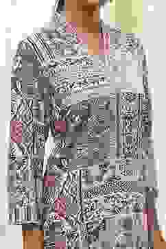 Plum and Off-White Printed Straight Kurta image number 1