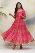 Fuchsia Anarkali Art Silk Printed Kurta image number 0