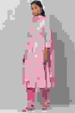 Powder Blue Cotton Double Layered Kurta Pant Suit Set image number 7