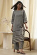 Black and Beige Printed Straight Kurta Set image number 0