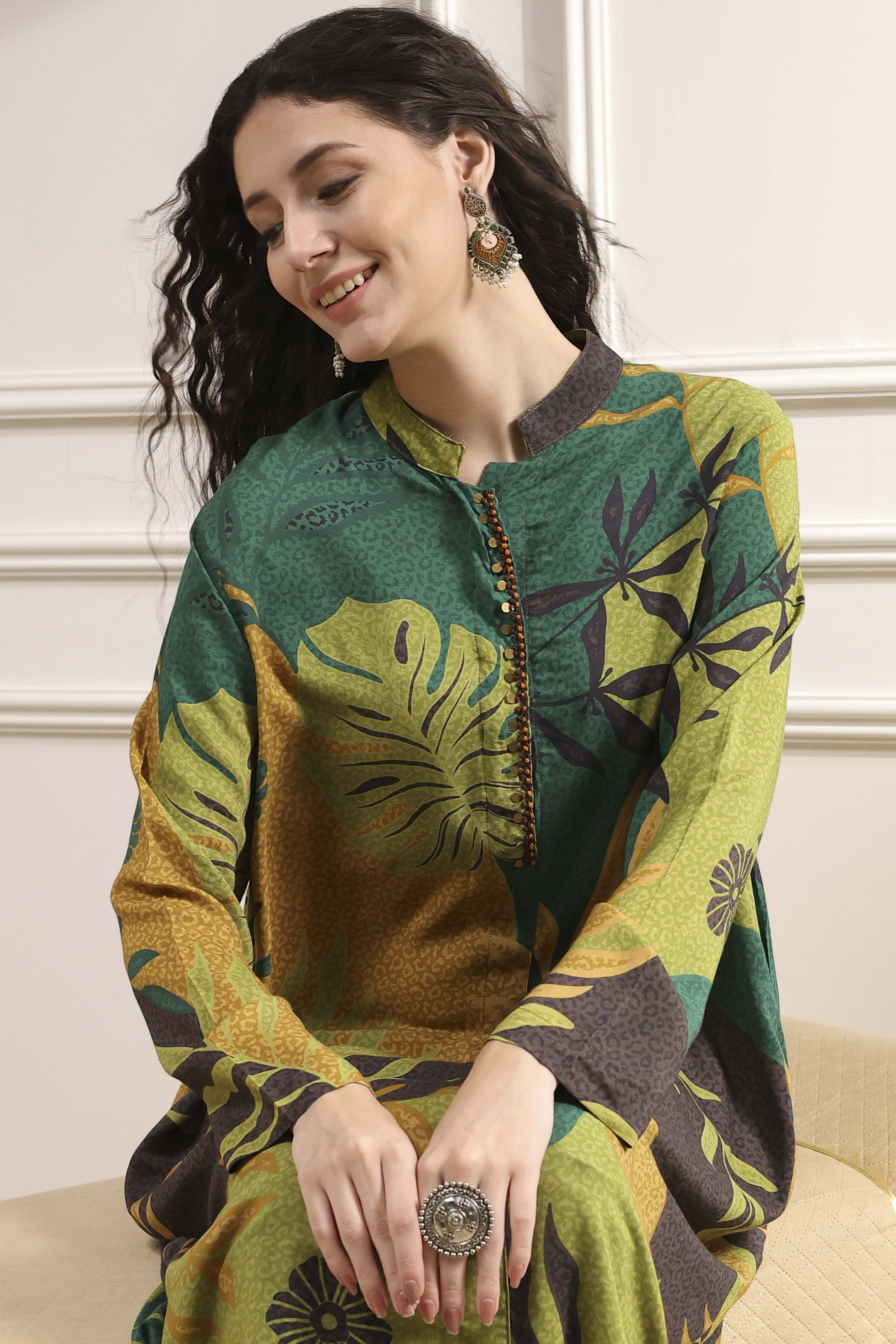 Multi-Colored Printed Asymmetric Kurta image number 1