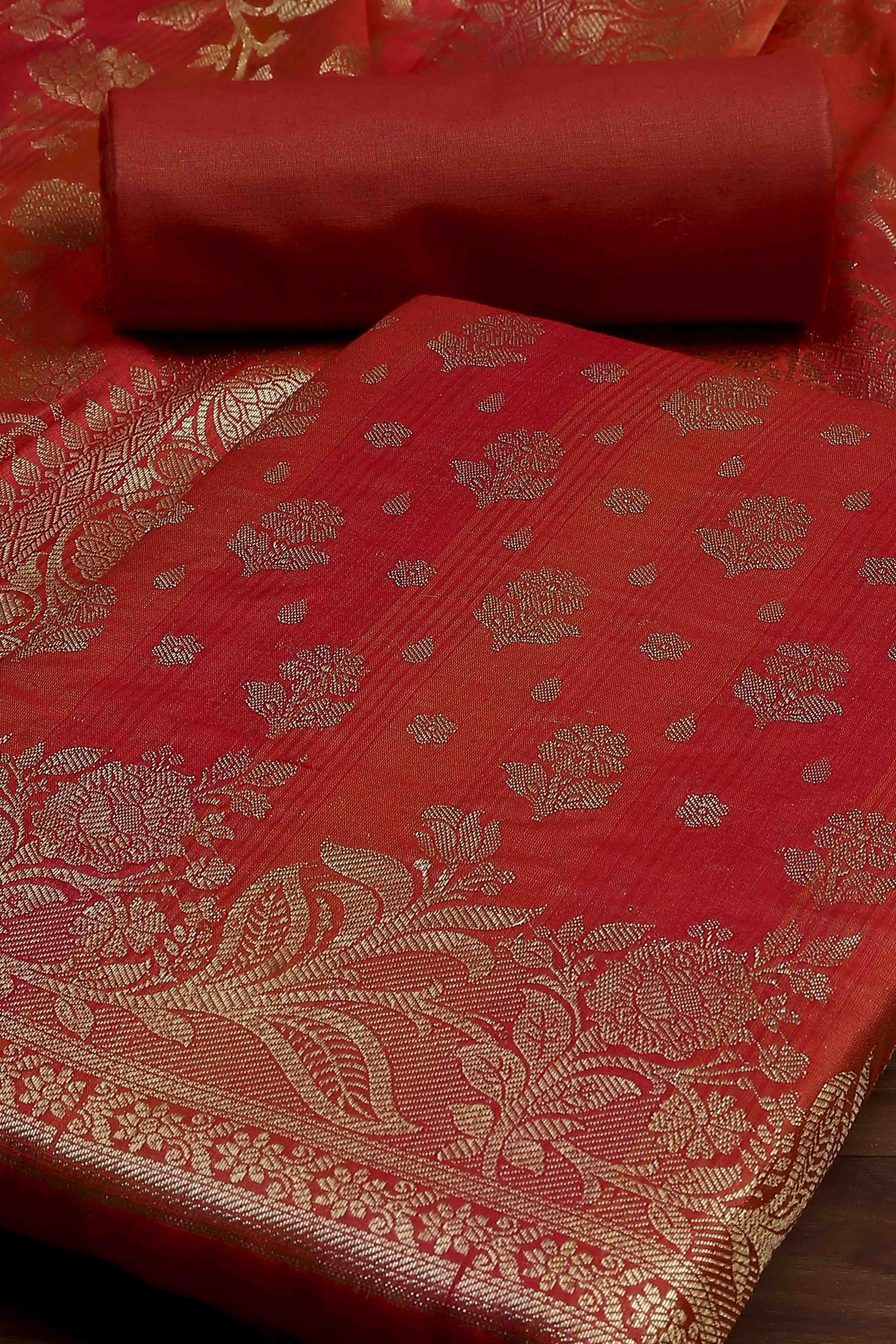 Pink Cotton Printed Embroidered Unstitched Suit Set image number 1