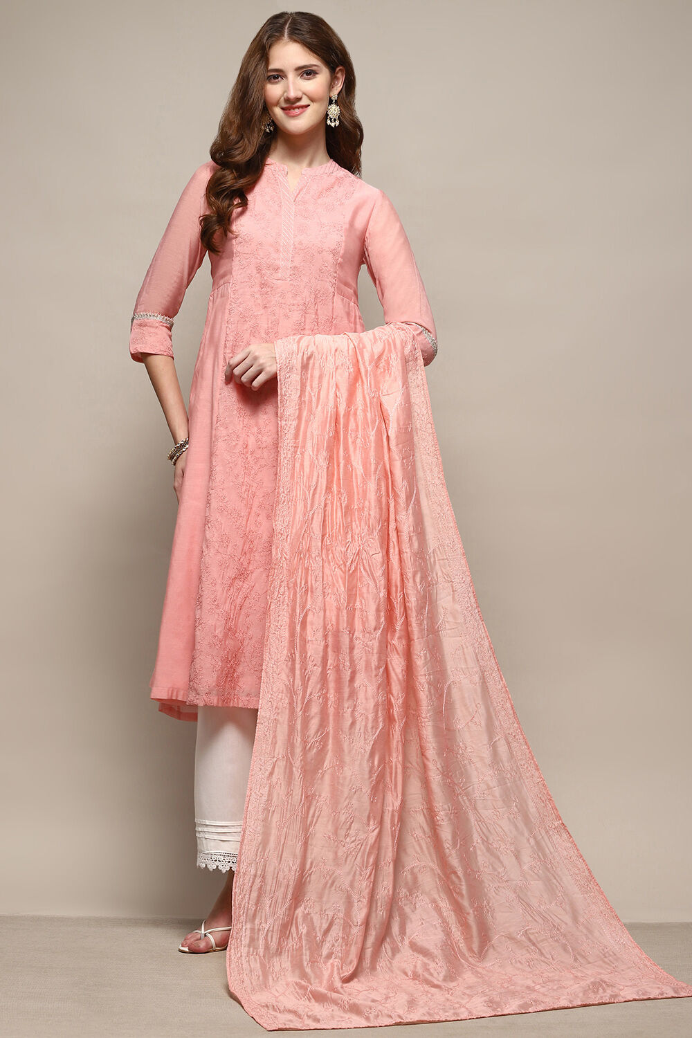 Pink Threadwork All-Over Dupatta  image number 0