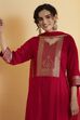 Red Viscose Rayon Yoke Design Straight Kurta Set image number 1