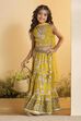 Yellow Cotton Floral Gathered Lehenga Set