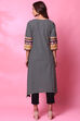 Black Cotton A-Line Kurta Slim Pant Suit Set image number 4
