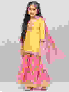 Yellow & Violet Art Silk Straight Kurta Garara Suit Set image number 5