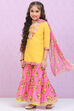 Yellow & Violet Art Silk Straight Kurta Garara Suit Set image number 5