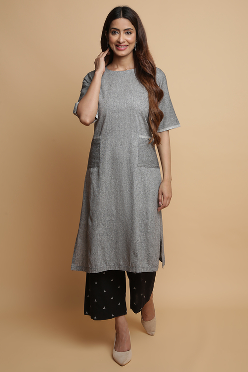 Navy Cotton Straight Kurta Palazzo Suit Set image number 0