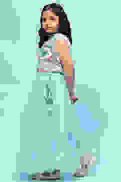 Sea Green Cotton Printed and Glittered Lehenga Set image number 4